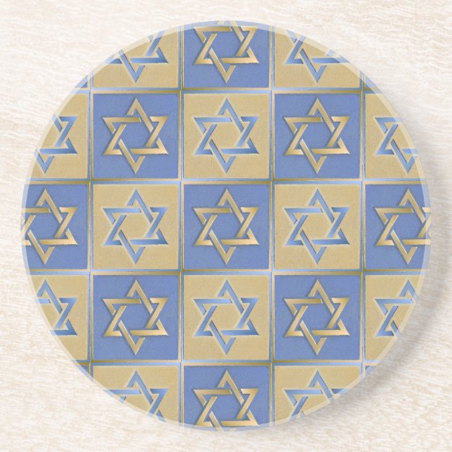 Gold Blue Star of David Art Panels Coaster (Front)