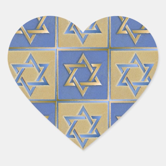 Gold Blue Star of David Art Panels Heart Sticker (Front)