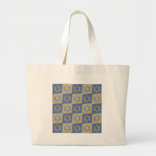 Gold Blue Star of David Art Panels Large Tote Bag