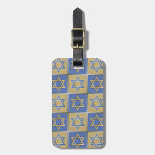 Gold Blue Star of David Art Panels Luggage Tag