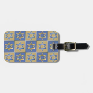 Gold Blue Star of David Art Panels Luggage Tag
