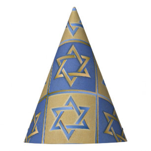 Gold Blue Star of David Art Panels Party Hat