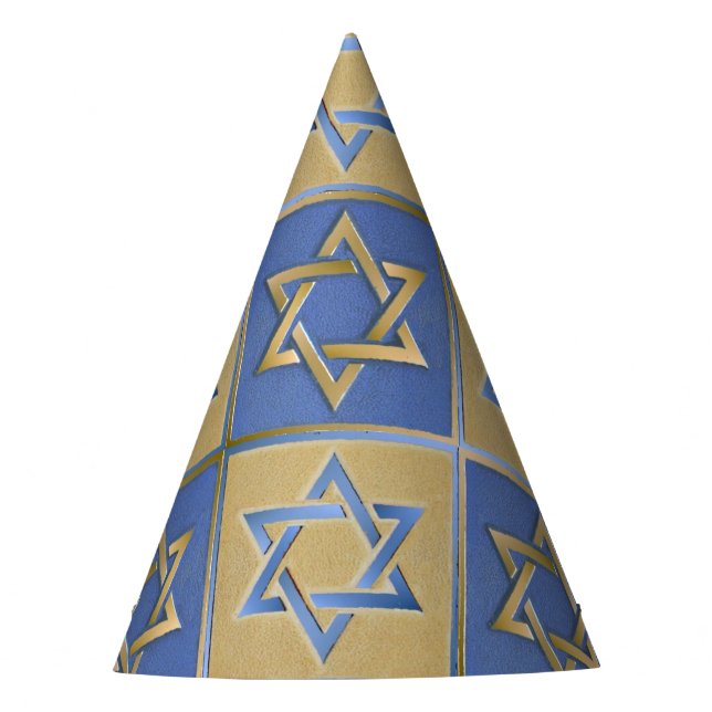 Gold Blue Star of David Art Panels Party Hat (Front)