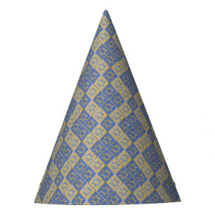 Gold Blue Star of David Art Panels Party Hat
