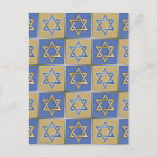 Gold Blue Star of David Art Panels Postcard