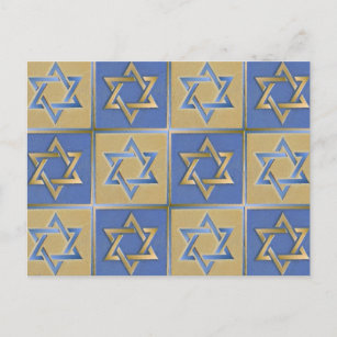 Gold Blue Star of David Art Panels Postcard