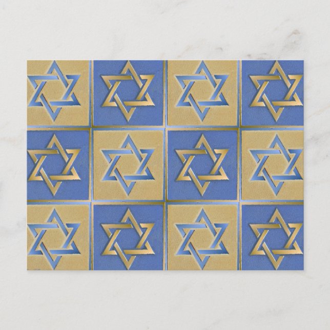 Gold Blue Star of David Art Panels Postcard (Front)