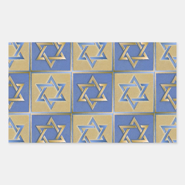 Gold Blue Star of David Art Panels Rectangular Sticker (Front)