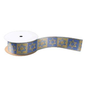 Gold Blue Star of David Art Panels Satin Ribbon
