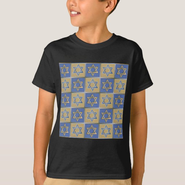 Gold Blue Star of David Art Panels T-Shirt (Front)