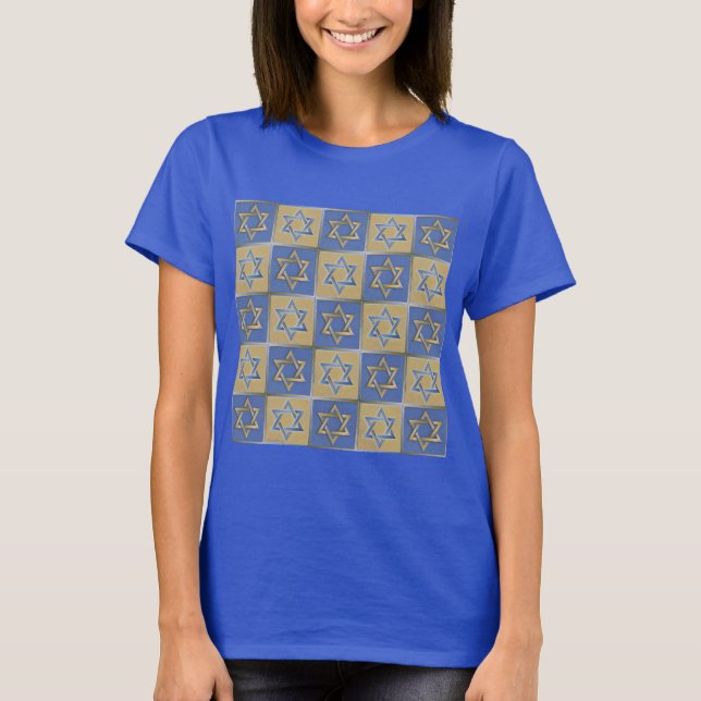 Gold Blue Star of David Art Panels T-Shirt (Front)
