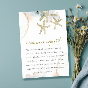 Gold Blue Starfish Recipe Request Bridal Shower Enclosure Card