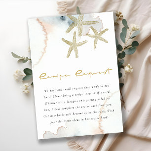 Gold Blue Starfish Recipe Request Bridal Shower Enclosure Card