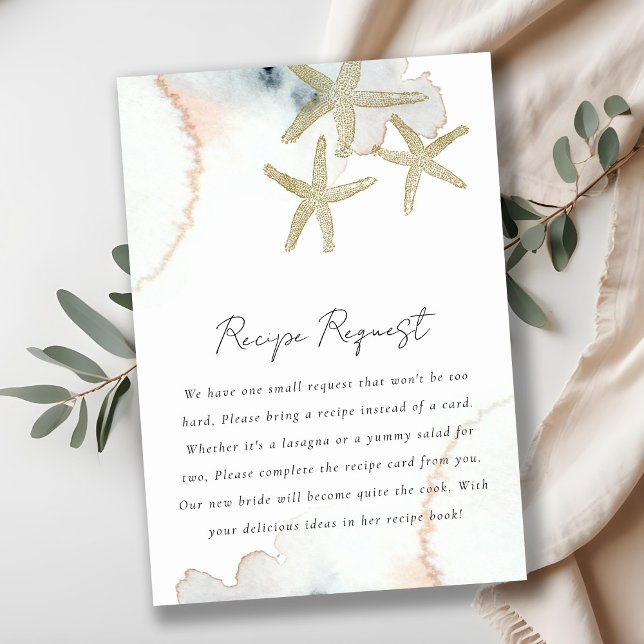 Gold Blue Starfish Recipe Request Bridal Shower  Enclosure Card (Creator Uploaded)