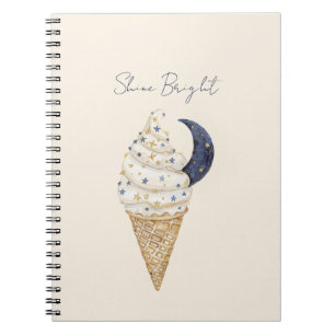 Gold Blue Stars Moon Ice Cream Cone Notebook