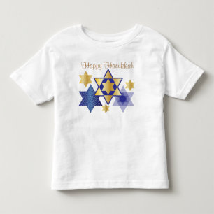 Gold & Blue Stars of David Happy Hanukkah Toddler T-Shirt