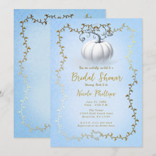 Gold Blue Storybook White Pumpkin Bridal Shower Invitation