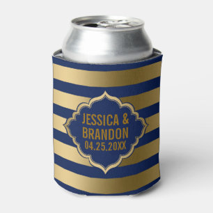 Gold & Blue Stripes Geometric Pattern 2 Can Cooler