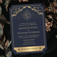 Gold & Blue Sun and Moon Tarot Card Wedding Invite