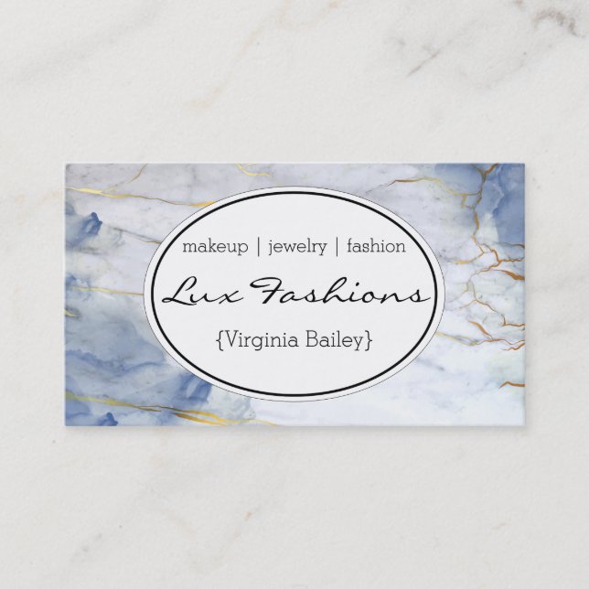 Gold Blue Texture Marble Business Card (Front)