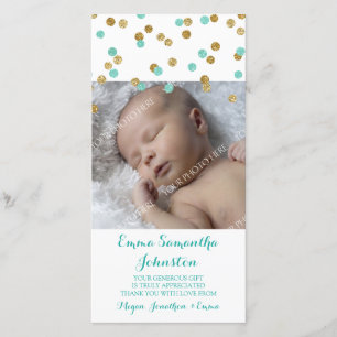 Gold Blue Thank You Baby Shower Photo Cards