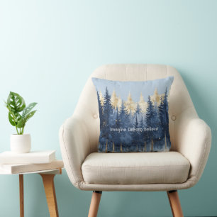 Gold Blue Trees Imagine Dream Believe Cushion
