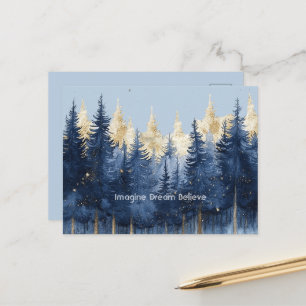 Gold Blue Trees Imagine Dream Believe Postcard