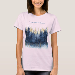 Gold Blue Trees Imagine Dream Believe T-Shirt