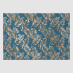 Gold Blue Tropical Leaves Tissue Paper