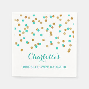Gold Blue Turquoise Aqua Confetti Bridal Shower Napkin