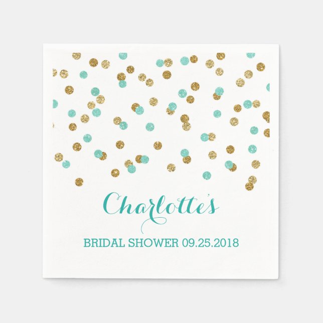 Gold Blue Turquoise Aqua Confetti Bridal Shower Napkin (Front)