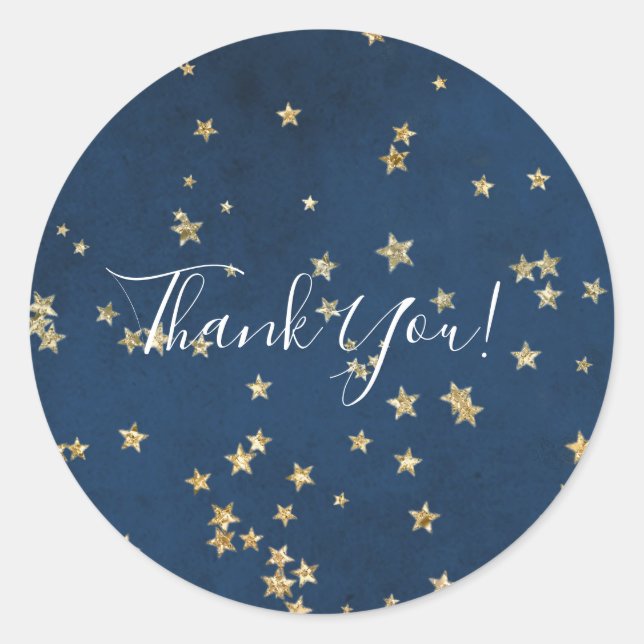 Gold & Blue Twinkle Stars Celestial Skies Favour Classic Round Sticker (Front)