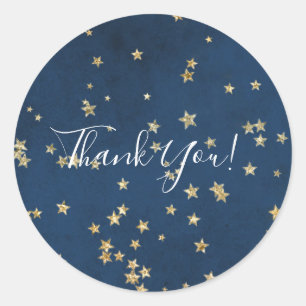 Gold & Blue Twinkle Stars Celestial Skies Favour Classic Round Sticker