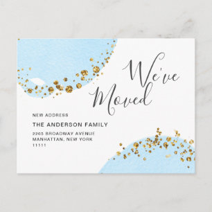Gold Blue Watercolor Moving Announcement Postcard