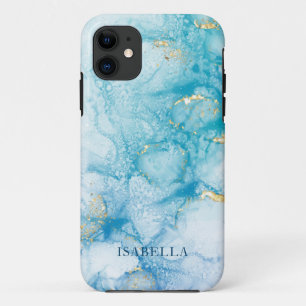 Gold Blue Watercolor Personalize iPhone 11 Case