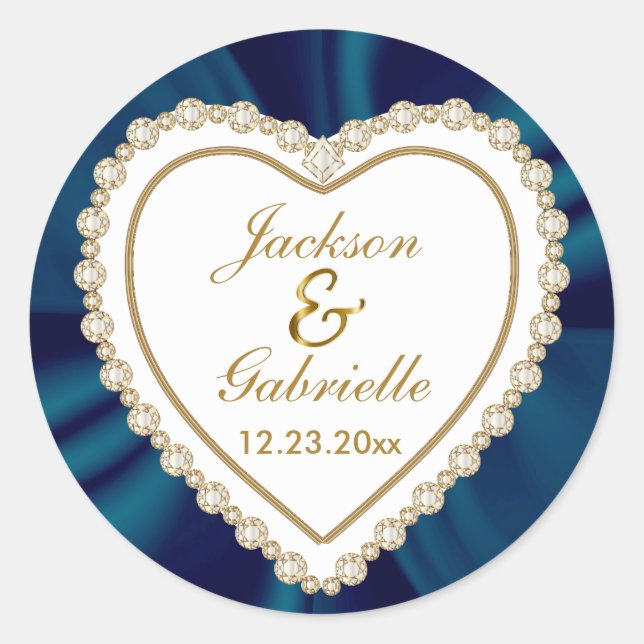 Gold & Blue Wedding for the Mr & Mrs | Personalise Classic Round Sticker (Front)