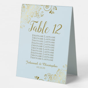 Gold & Blue Wedding Table Number Seating Chart