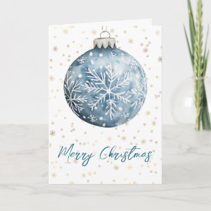 Gold Blue White Christmas Snowflakes Ornament Card
