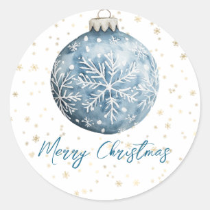 Gold Blue White Christmas Snowflakes Ornament Classic Round Sticker