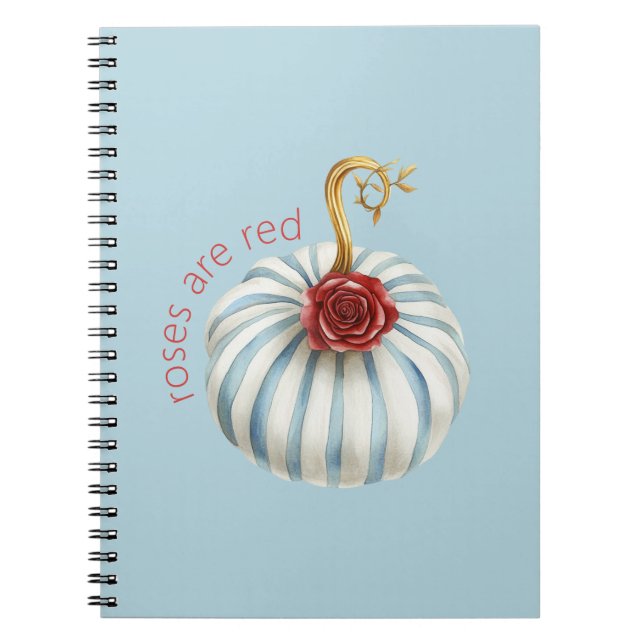 Gold Blue White Stripes Red Rose Pumpkin Notebook (Front)