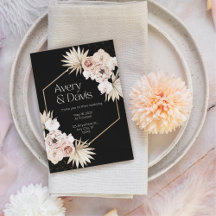 Gold Blush aesthetic pampas wedding invitation