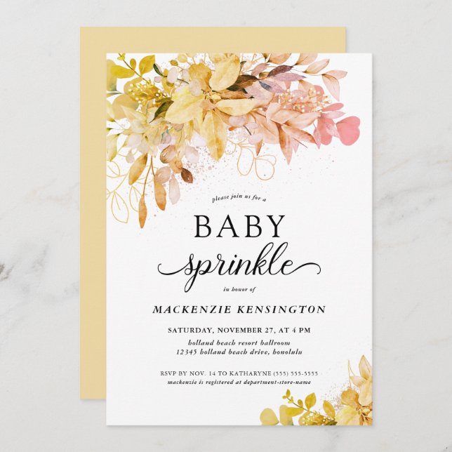 Gold Blush Autumn Botanical Baby Sprinkle Invitation (Front/Back)