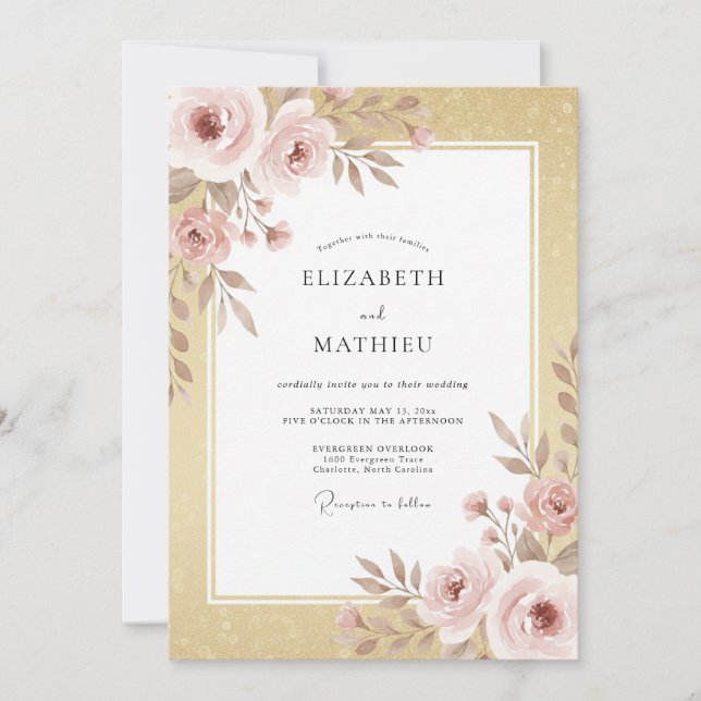 Gold Blush Botanical Wedding Invitation (Front)