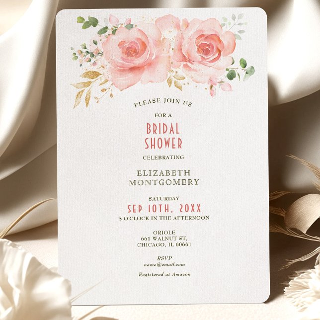 Gold & Blush Bridal Shower Summer Invitations (Creator Uploaded)