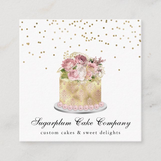 Gold & Blush  Cake & Bakery Business Card  (Front)