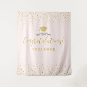 Gold & Blush Confetti Congratulation Graduation Tapestry