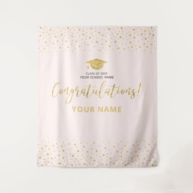 Gold & Blush Confetti | Congratulation Graduation Tapestry (Front)