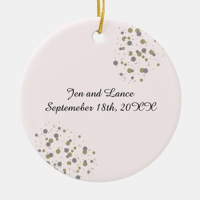 Gold Blush Dots Wedding Keepsake Ceramic Tree Decoration (Front)