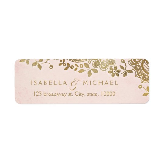 Gold blush elegant lace wedding return address return address label