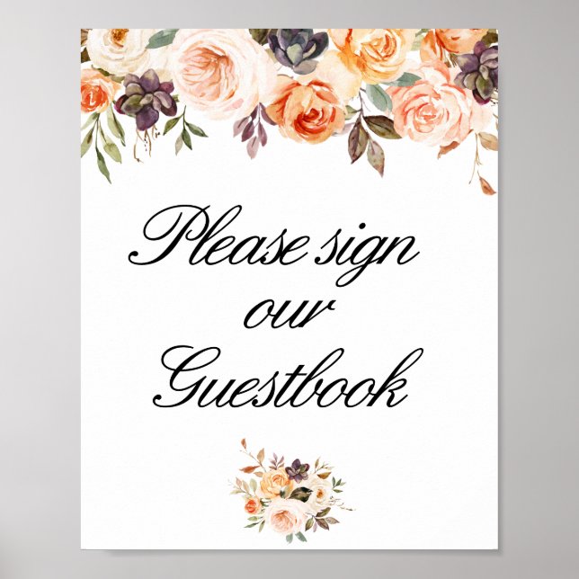 gold, blush fall floral wedding guestbook sign (Front)